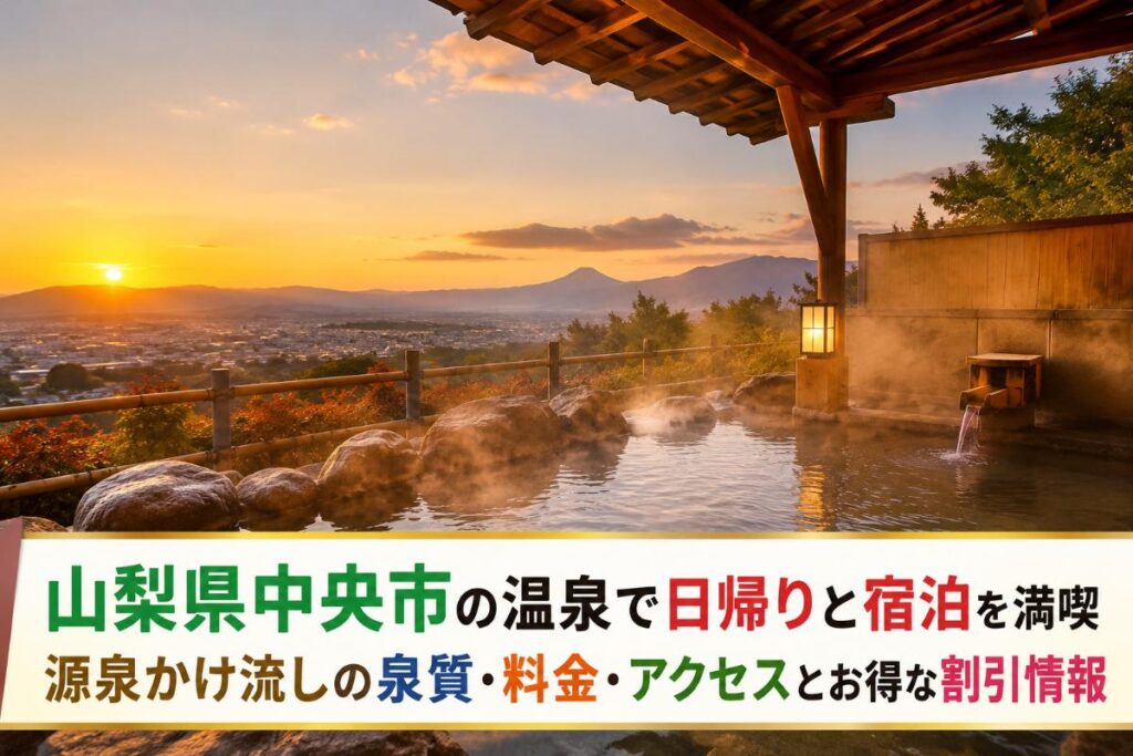 山梨県中央市の温泉で日帰りと宿泊を満喫｜源泉かけ流しの泉質・料金・アクセスとお得な割引情報